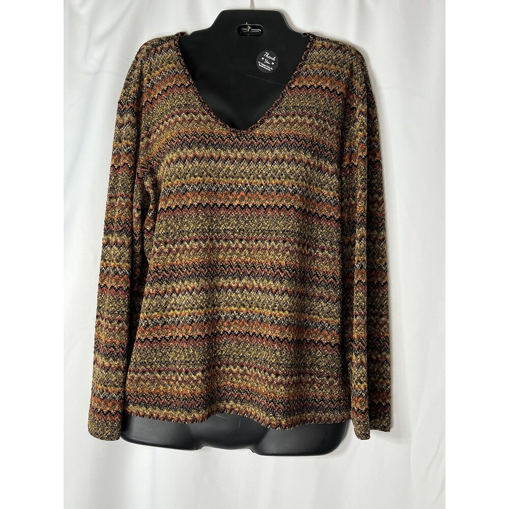 Chico's Sweater Womens 3 XL Multicolor Geometric V Neck Long Sleeve Knit